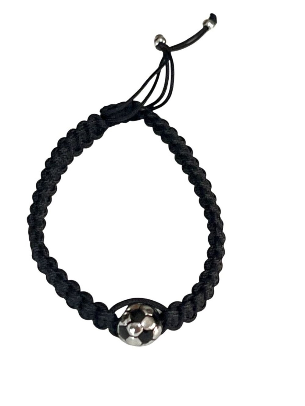 Soccer Blessing Black Braided Bracelet With Silver Soccer Ball Charm & Gift Pouc